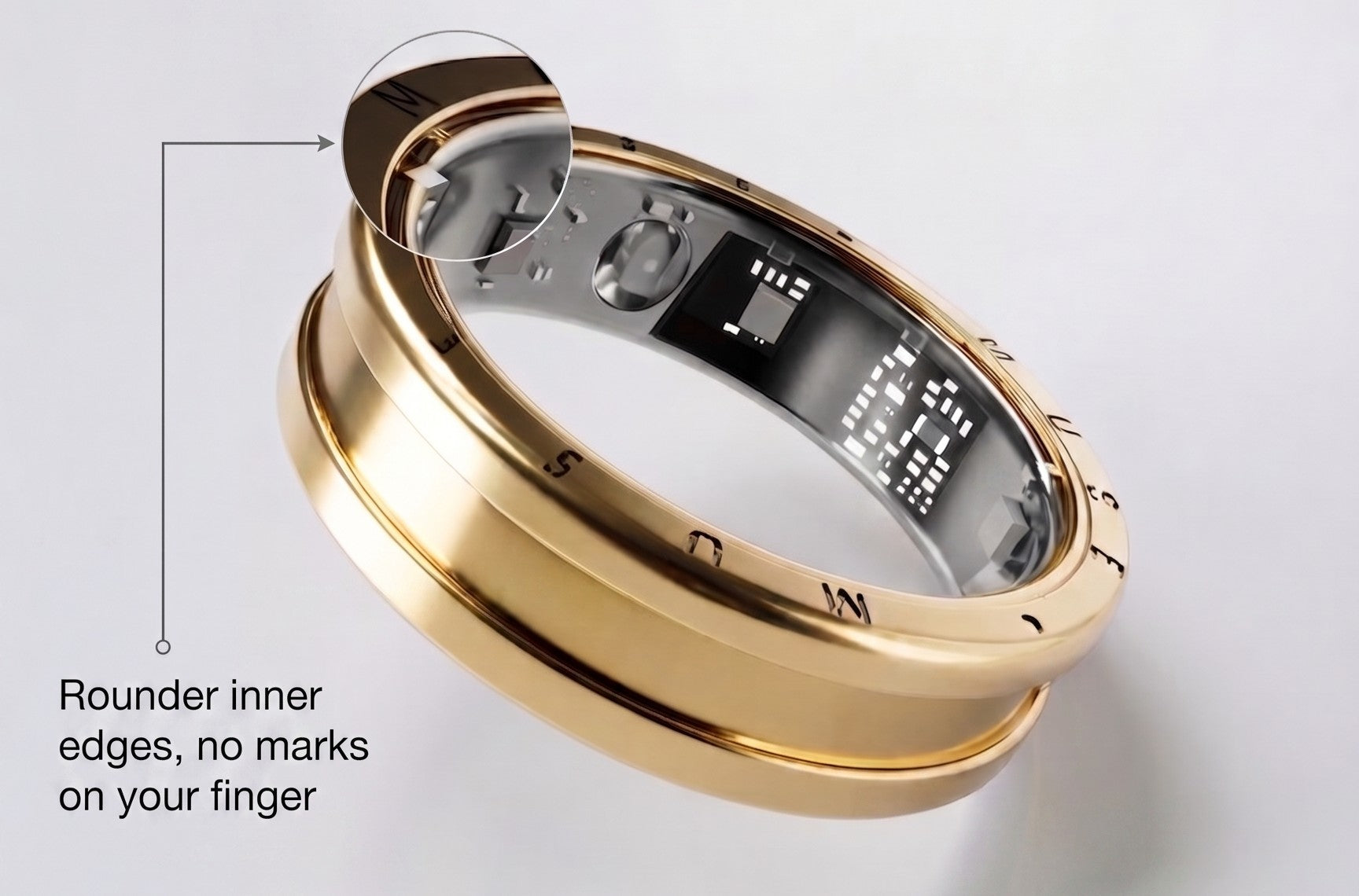 Ring One Gen-2 macro shot showing rounder inner edges to avoid marks on your finger